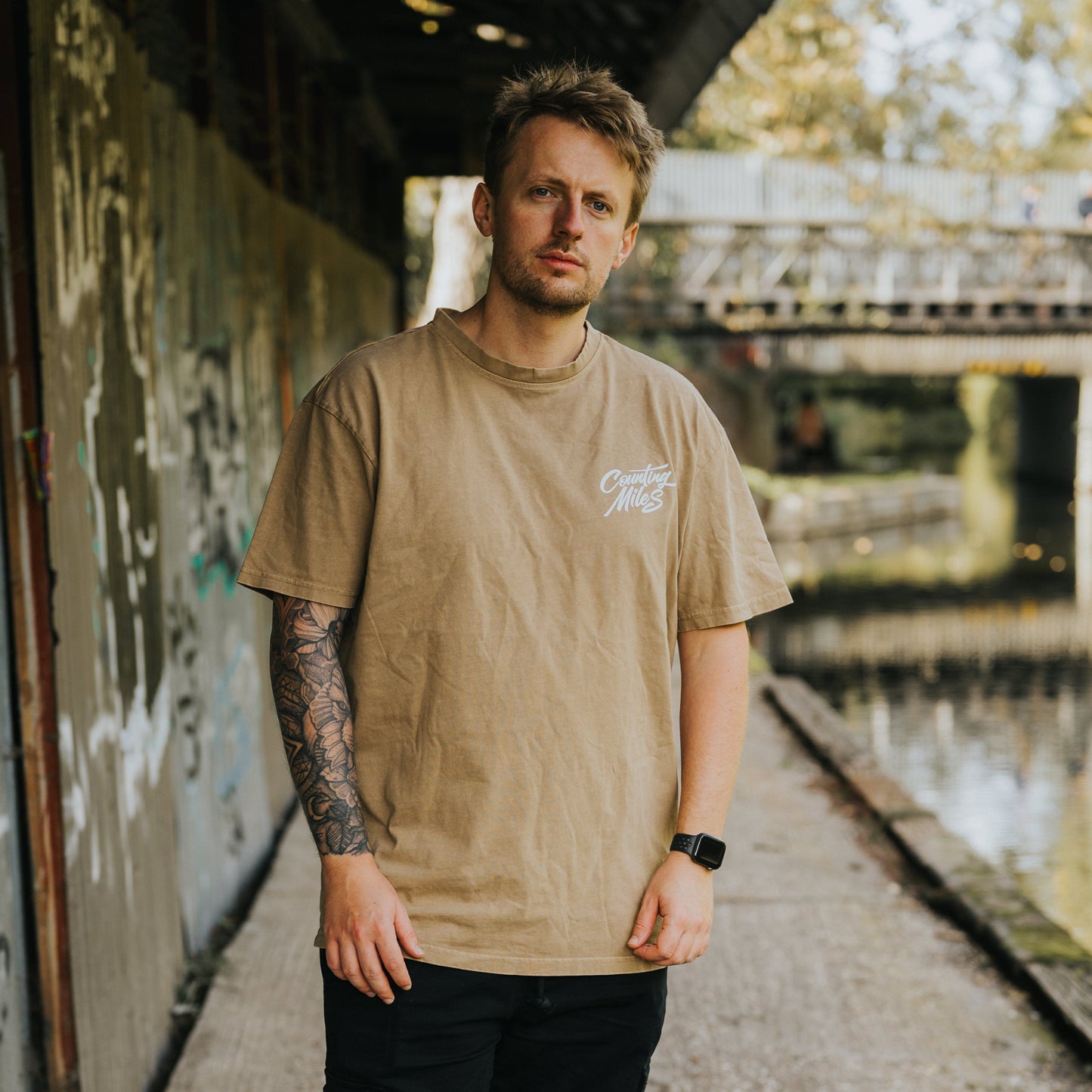 Oversized stone wash t-shirt with Counting Miles logo
