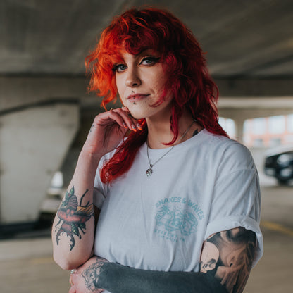 Snake & Waves Tee - White & Aqua