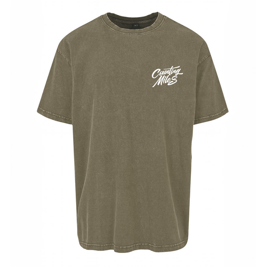 Premium Oversized Stone Wash Logo Tee - Khaki