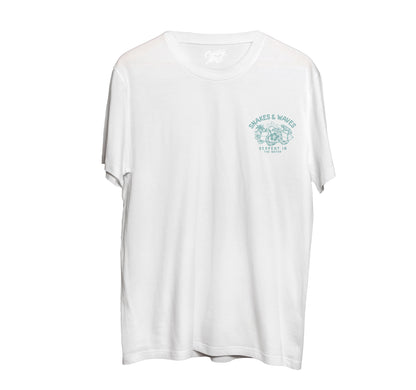 Snake & Waves Tee - White & Aqua