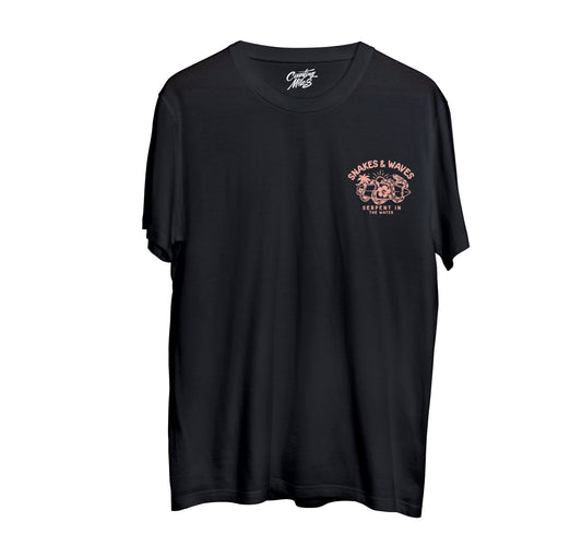 Snake & Waves Tee - Black & Peach